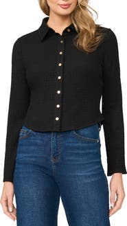 Halogen® Flare Sleeve Knit Button-Up Shirt