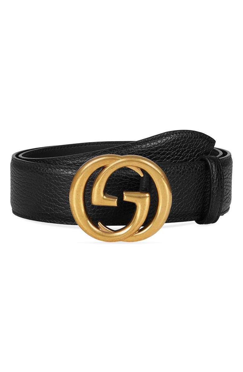 Gucci Interlocking-G Calfskin Leather Belt, Main, color, 