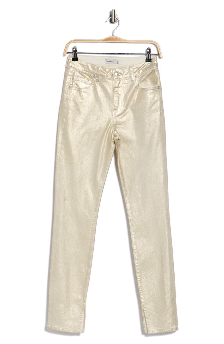 Simkhai Rae Metallic High Waist Ankle Skinny Jeans, Main, color, Matte Gold