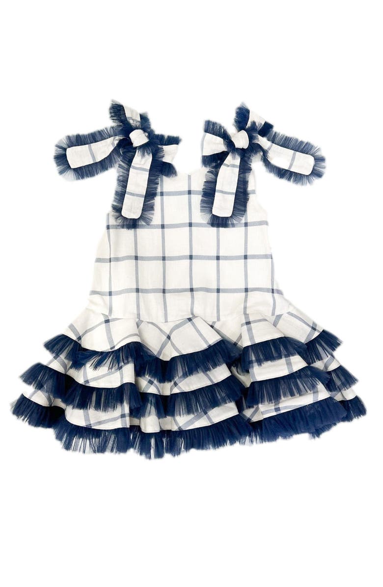 Petite Maison Kids Checkered Linen Tulle Dress, Main, color, 
