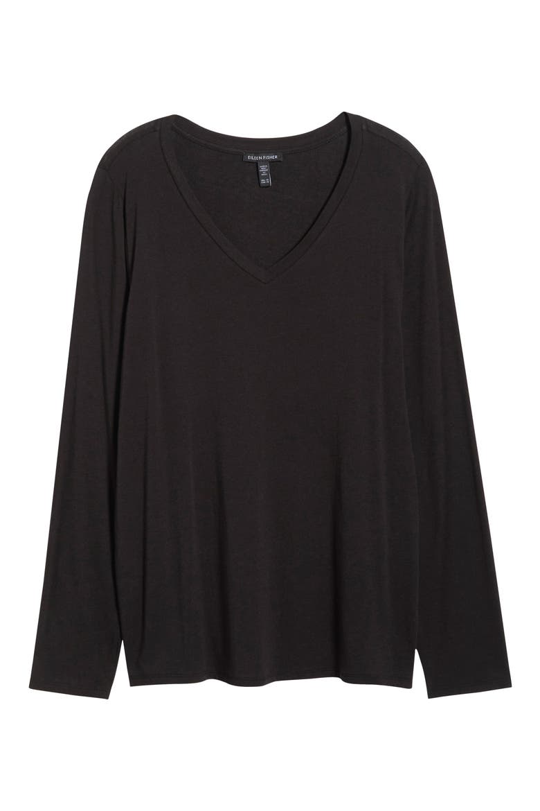 V-Neck Long Sleeve T-Shirt, Alternate, color, BLACK