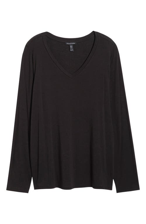 Eileen Fisher V-neck Long Sleeve T-shirt In Black