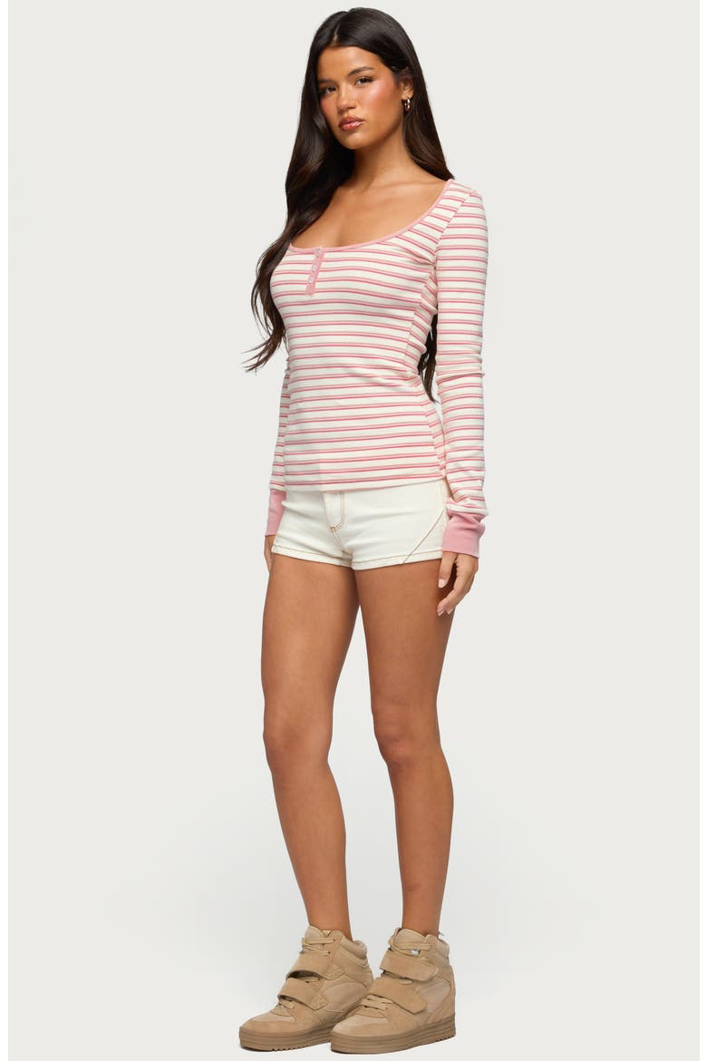 Jaida Stripe Stretch Cotton Henley Top, Alternate, color, PINK