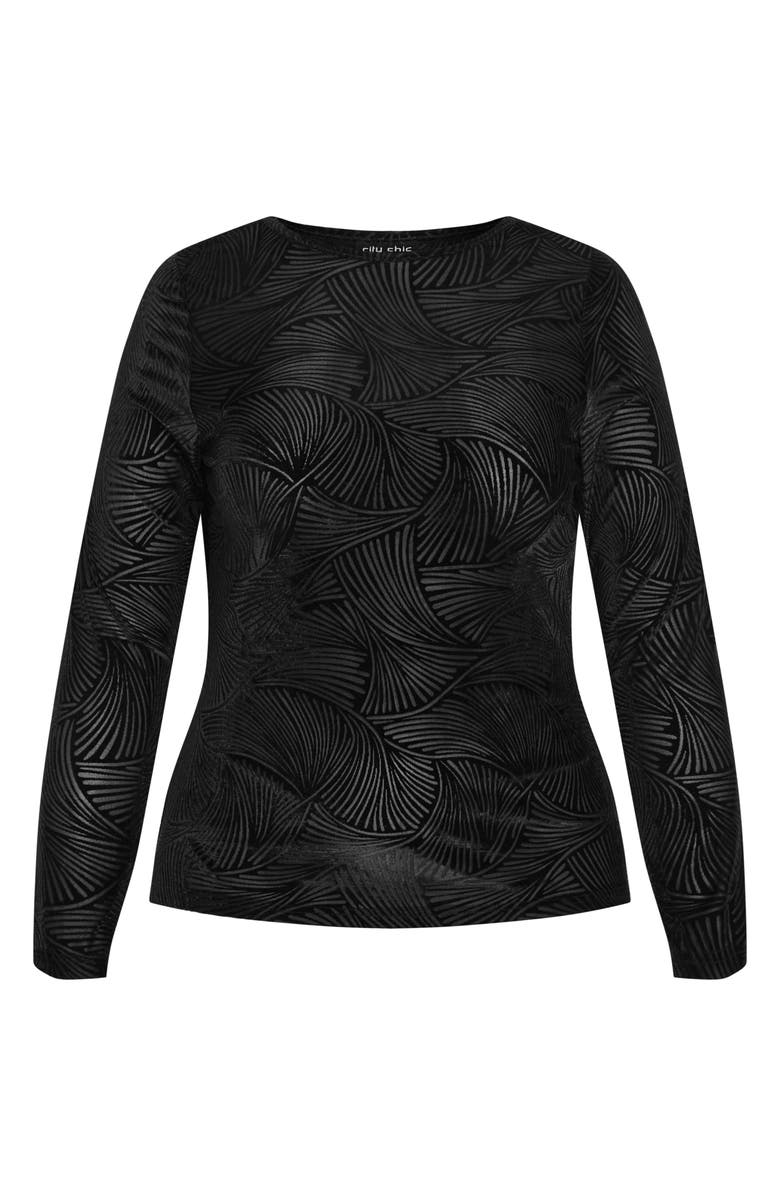 City Chic Sienna Abstract Zebra Print Long Sleeve Top, Alternate, color, Black