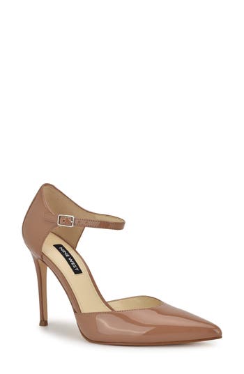 Shop Nine West Fiere Ankle Strap Pointed Toe Pump In Medium Natural