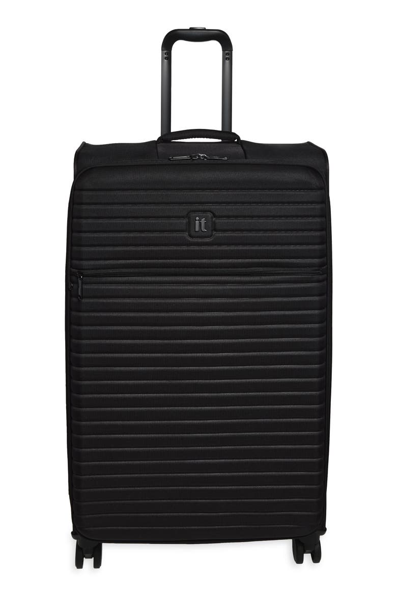 Lineation Softside Checked Spinner Suitcase, Main, color, BLACK