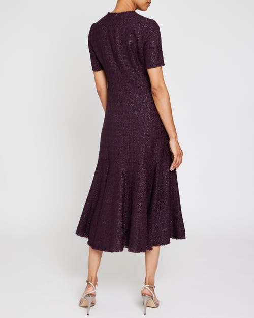 Santorelli Fringe-trim Metallic Tweed Midi Dress In Sangria