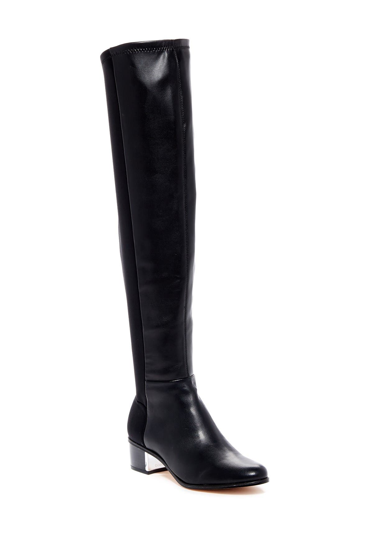 CK CALVIN KLEIN Carney Stretch Nappa Leather & Neoprene Over-the-Knee Boot, Main, color, 