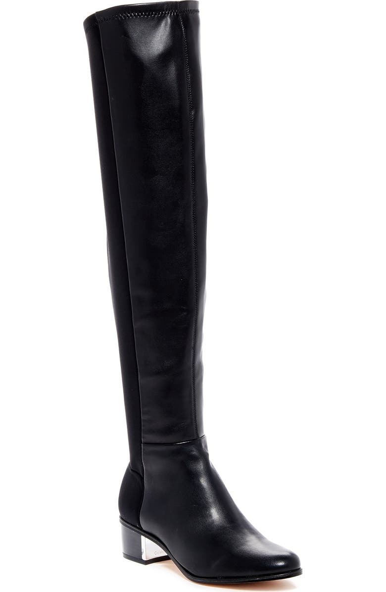 CK CALVIN KLEIN Carney Stretch Nappa Leather & Neoprene Over-the-Knee Boot, Main, color,