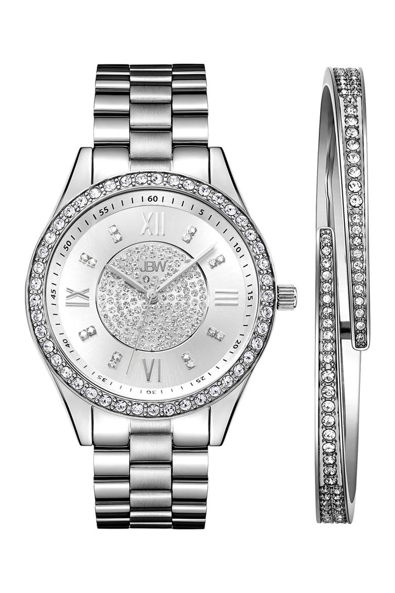 Mondrian Diamond Bracelet Watch & Bangle Set, 37mm, Main, color, SILVER