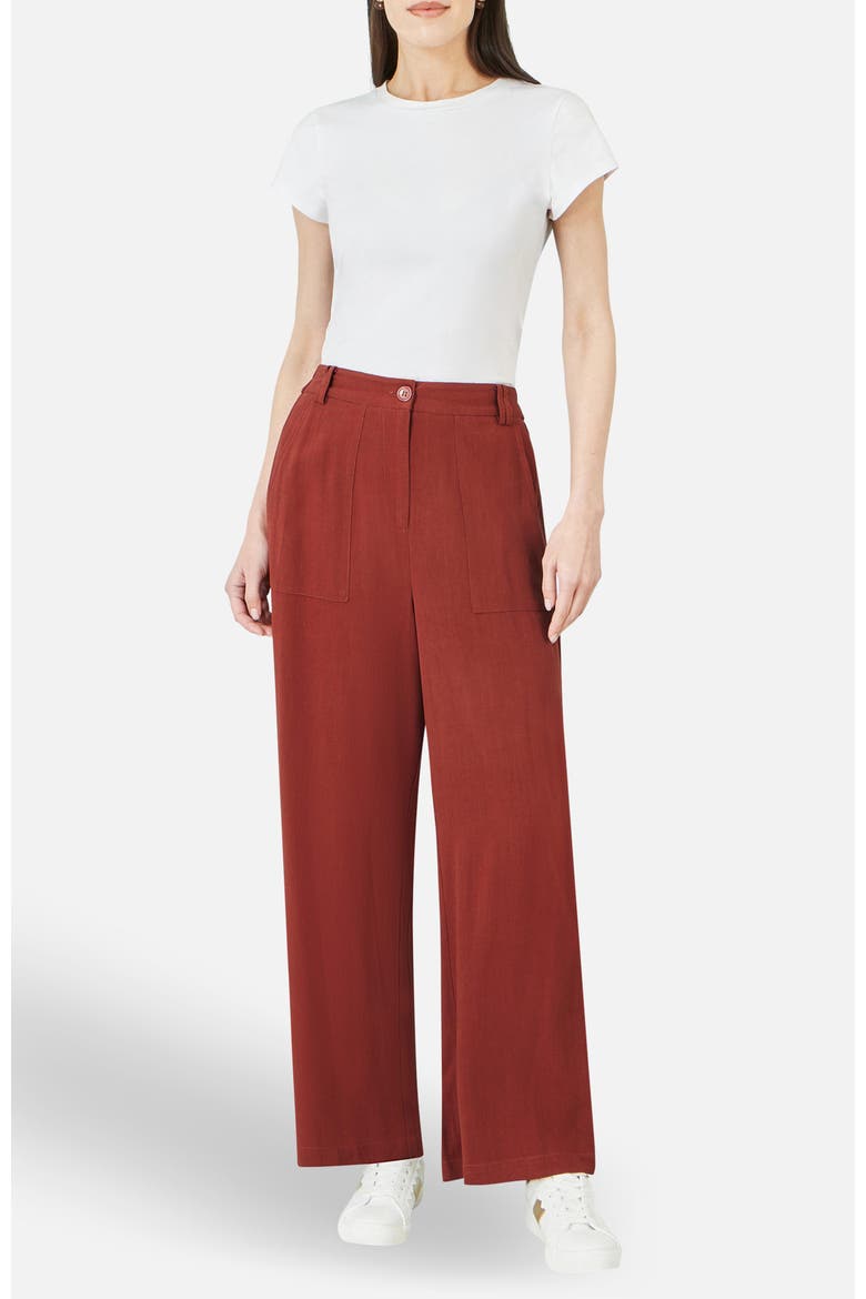Linen Mix Mid Rise Trousers, Alternate, color, Brown