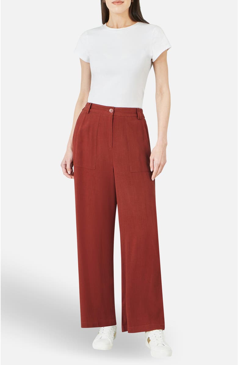 Yumi Linen Mix Mid Rise Trousers, Alternate, color, Brown