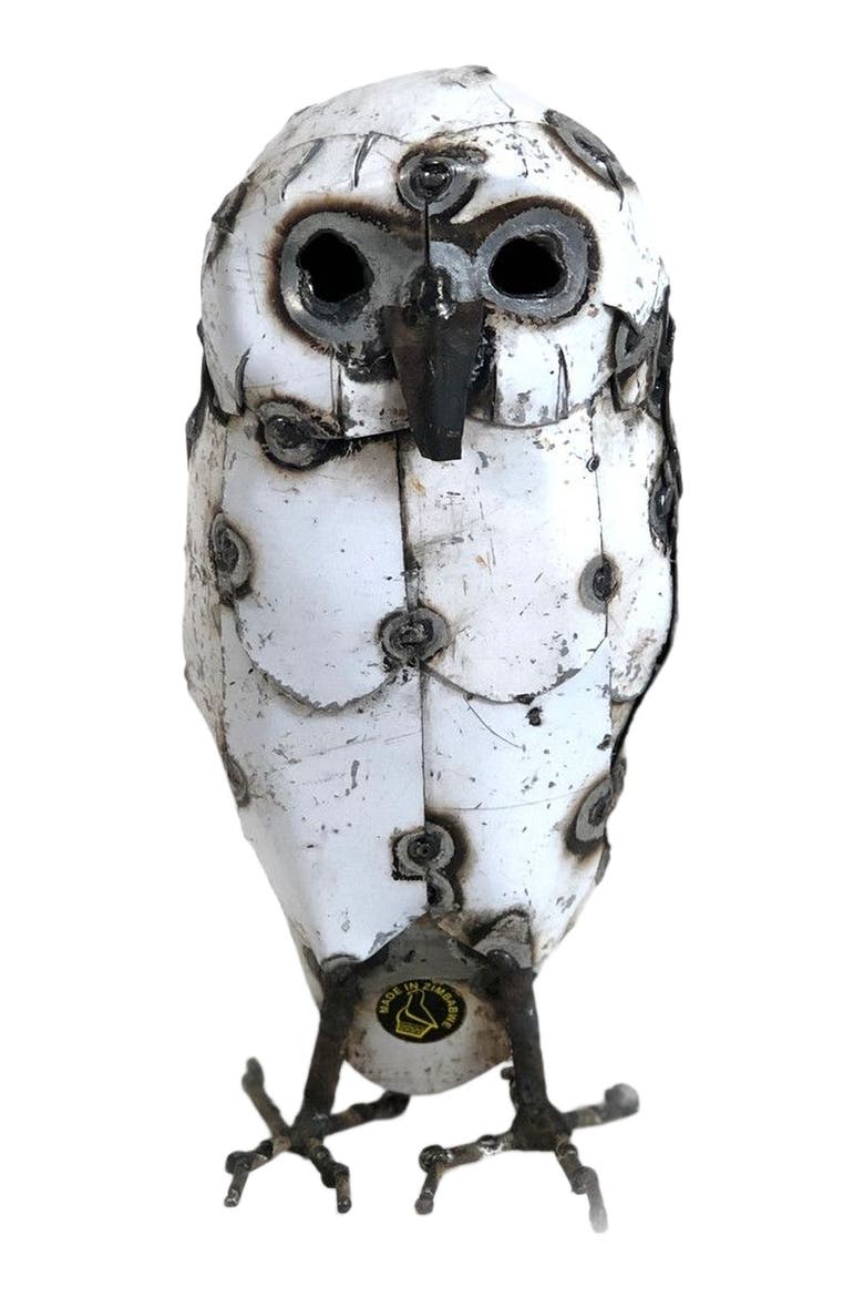 Snowy White Owls - Recycled Metal, Alternate, color, White