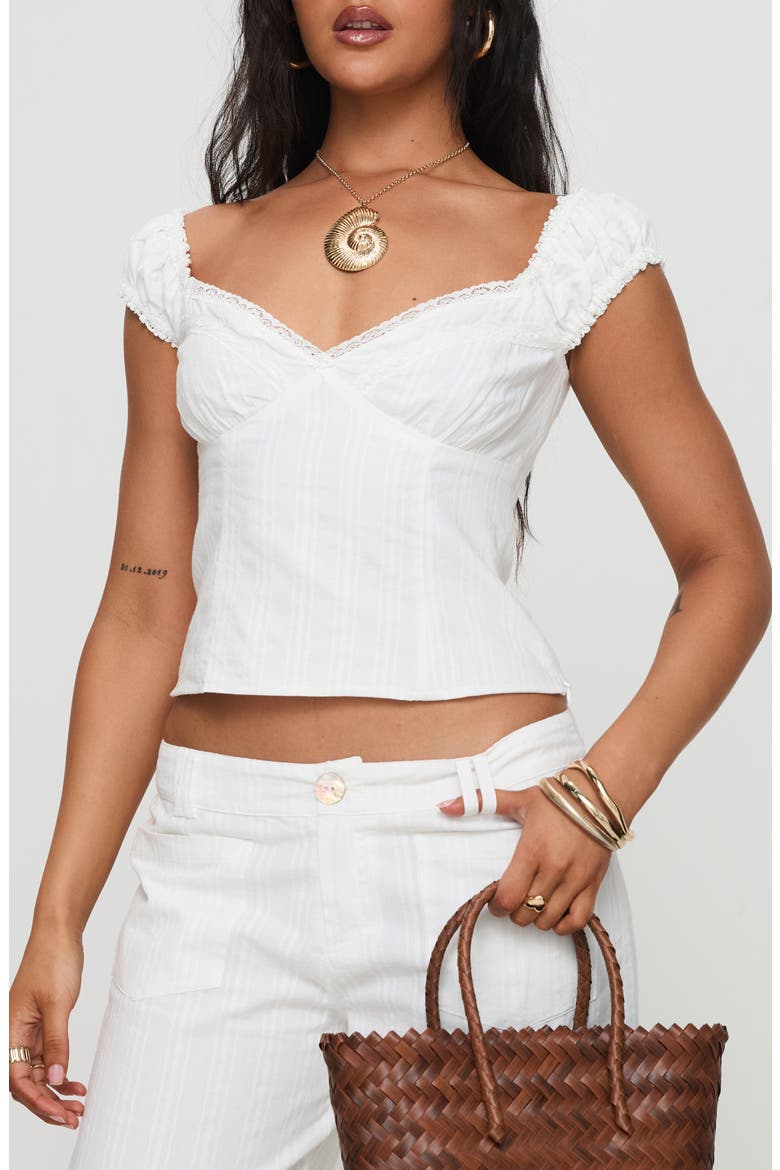 Fyrie Lace Trim Recycled Cotton Crop Top, Main, color, WHITE