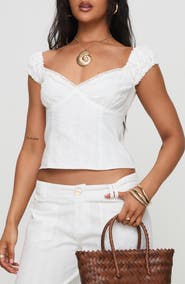 Princess Polly Fyrie Lace Trim Recycled Cotton Crop Top