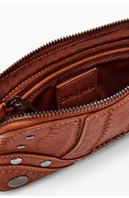 Desigual Medium Embroidered Faux Leather Convertible Wallet In Camel
