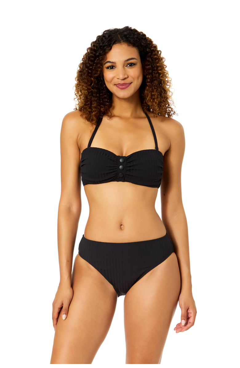Anne Cole Women's Luna Snap Solid Snap Front Bandeau Bikini Swim Top, Main, color, Luna Snap Black