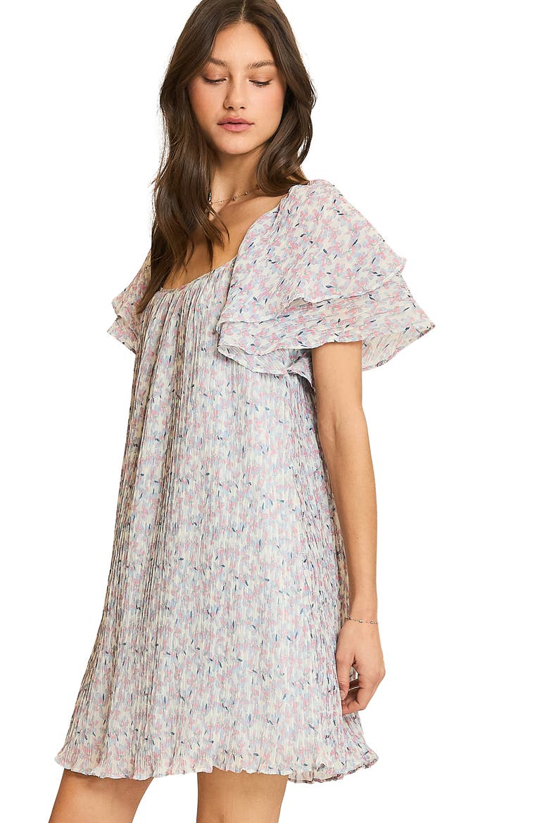 Floral Pleated Minidress, Alternate, color, MEDIUM BLUE