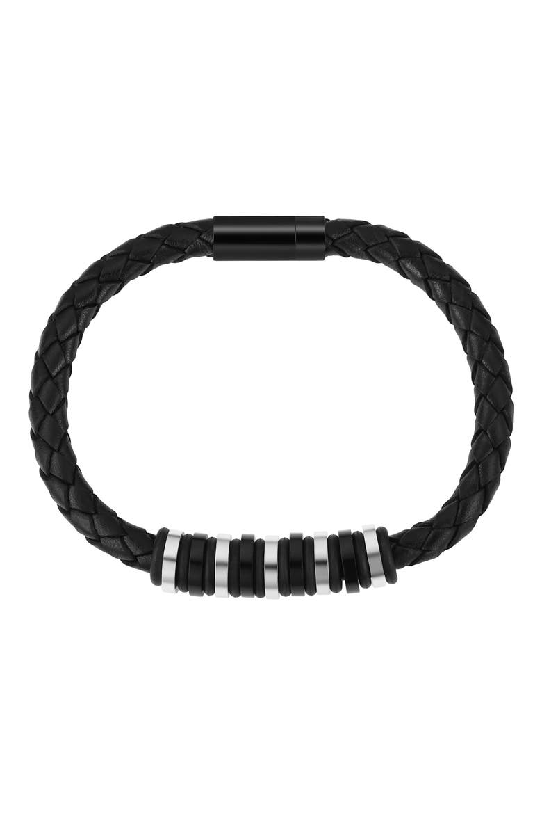 Men's Ornaments Braided Leather Bracelet, Alternate, color, SILVER