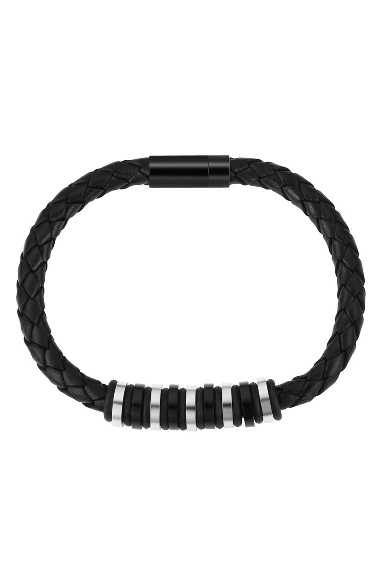 GEOFFREY BEENE Men's Ornaments Braided Leather Bracelet, Alternate, color, Silver