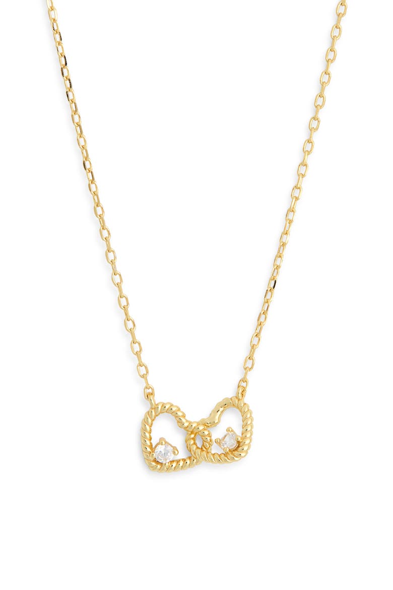 Pavé Cubic Zirconia Entwined Hearts Pendant Necklace, Main, color, GOLD