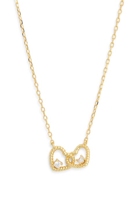 Pavé Cubic Zirconia Entwined Hearts Pendant Necklace