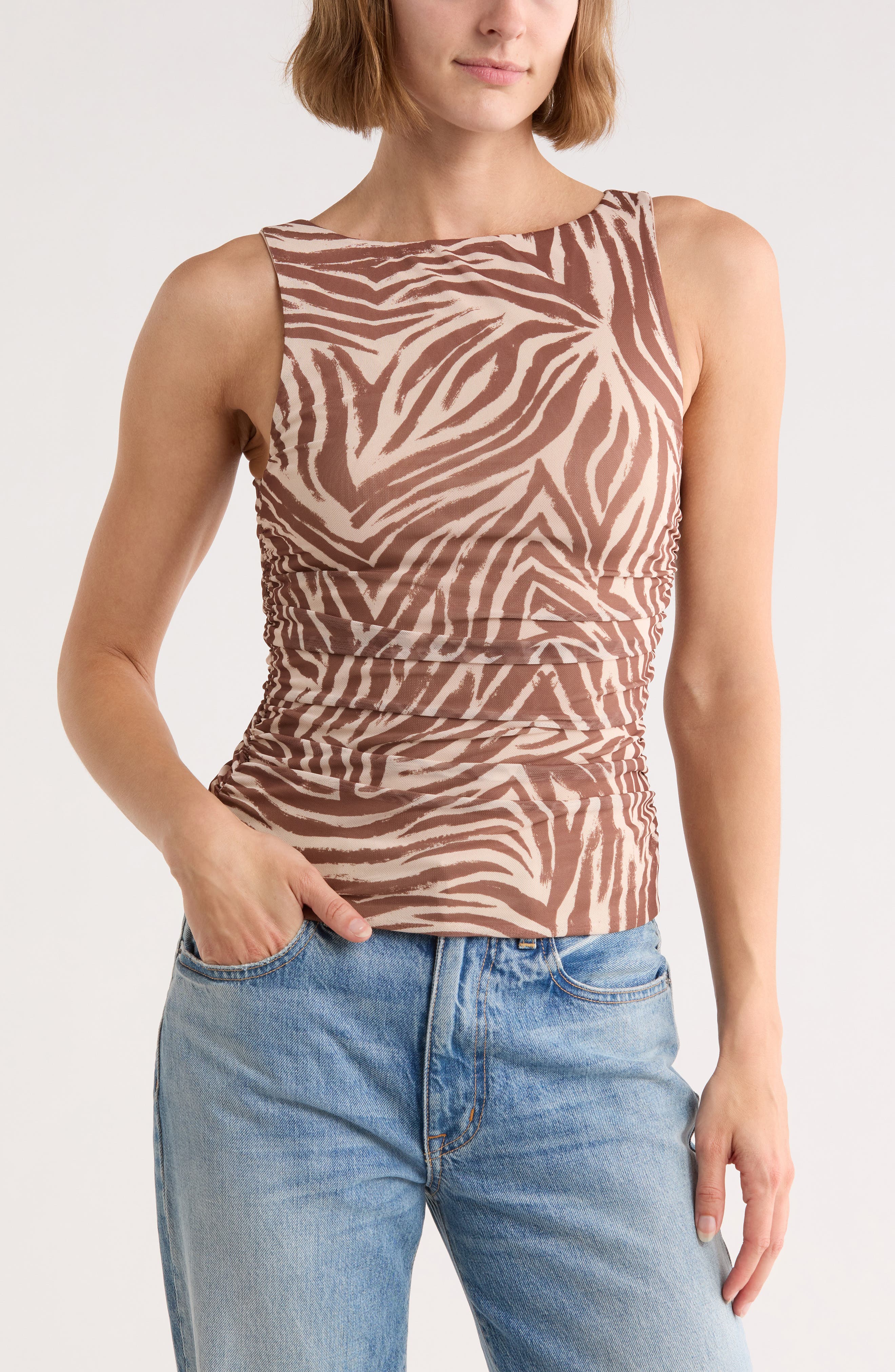 AFRM LOS ANGELES Zola Boat Neck Sleeveless Mesh Top