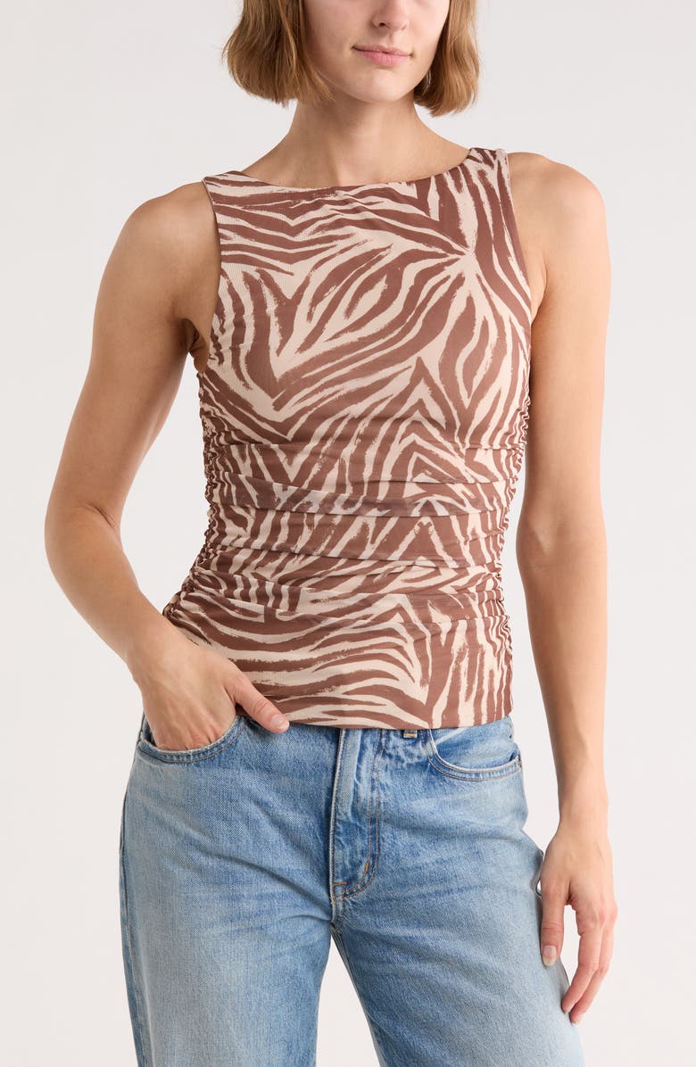 AFRM LOS ANGELES Zola Boat Neck Sleeveless Mesh Top, Main, color, Brushed Zebra