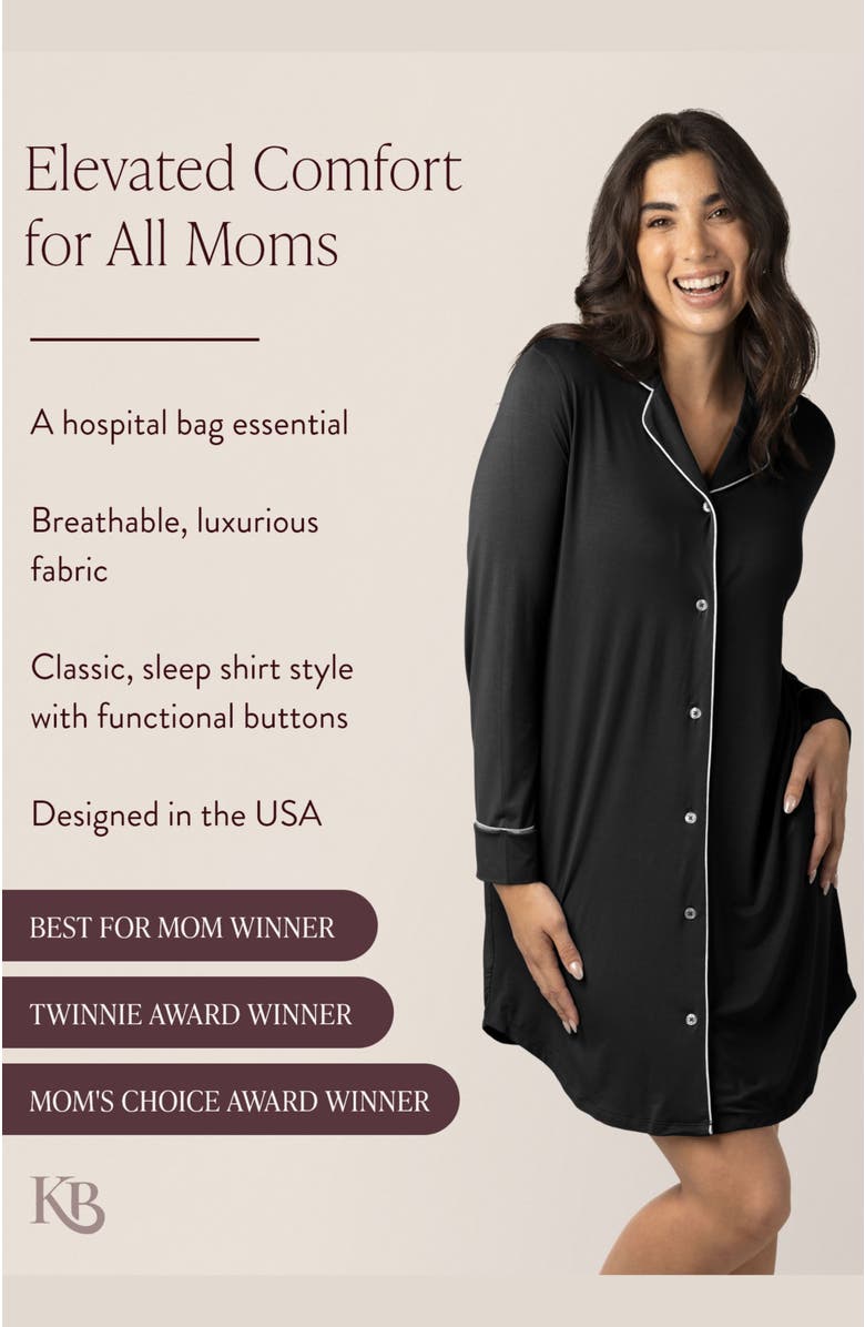 Kindred Bravely Clea Long Sleeve Sleep Shirt, Alternate, color, Black