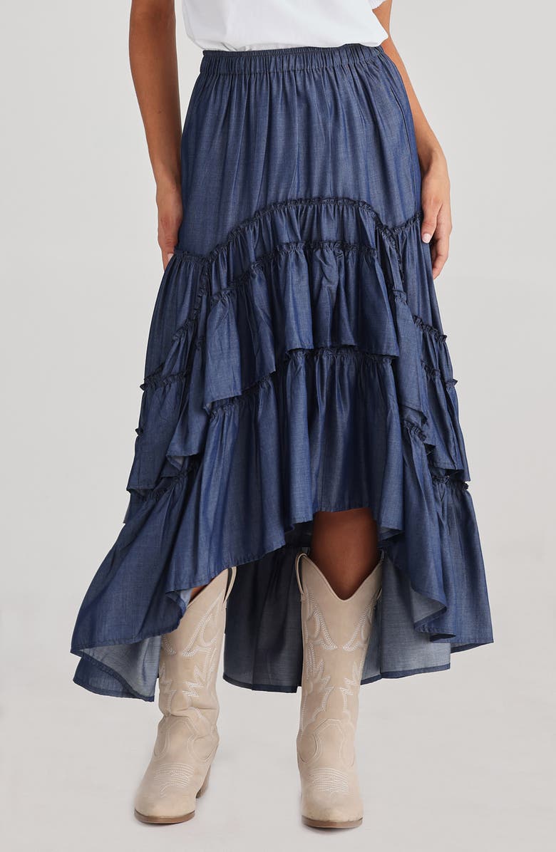 Talisman the Label Sassy Tiered Ruffle High-Low Skirt, Main, color, 