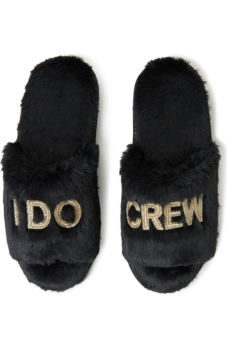 Dearfoams Lane Bridal I Do Fuzzy Slide Slipper, Main, color, Black