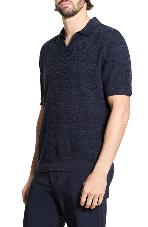 Theory Brenan Linen Blend Polo In Blue