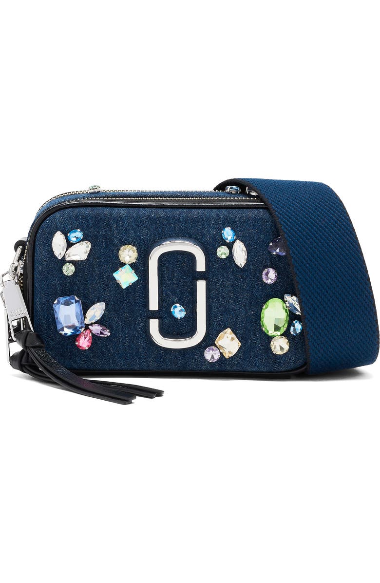 Marc Jacobs The Gem Denim Snapshot Crossbody Bag, Main, color, Indigo