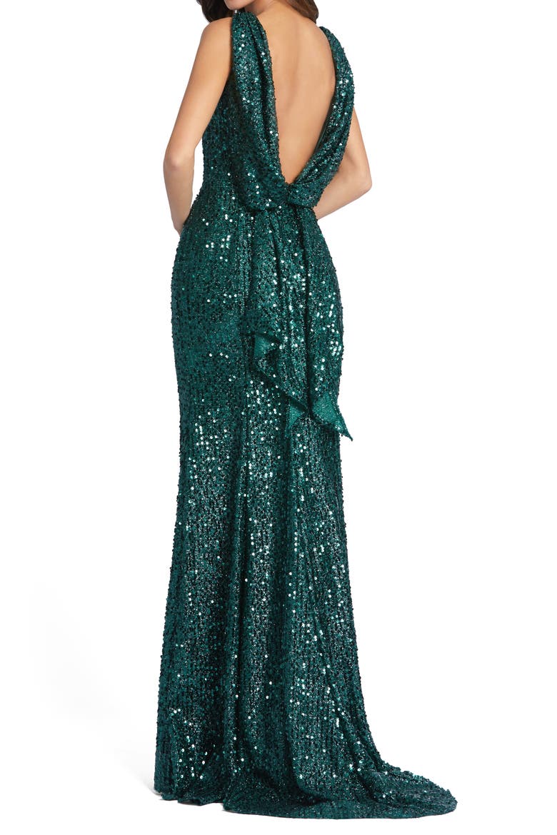 Cowl Back Boat Neck Sequined Evening Gown, Alternate, color, EMERALD GREEN