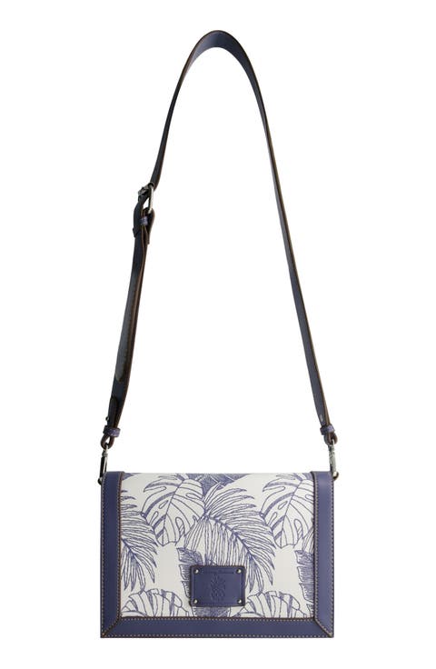 Debossed Logo Leaf Print City Crossbody Bag