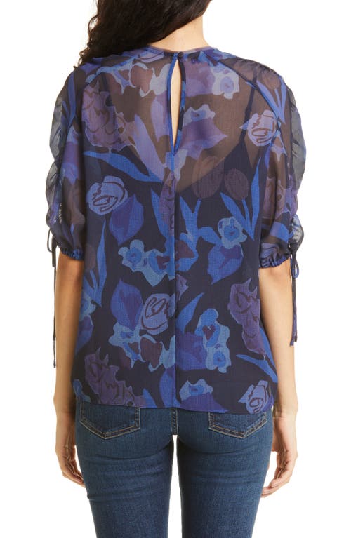 Ted Baker London Nixole Floral Ruched Sleeve Top In Dark Navy