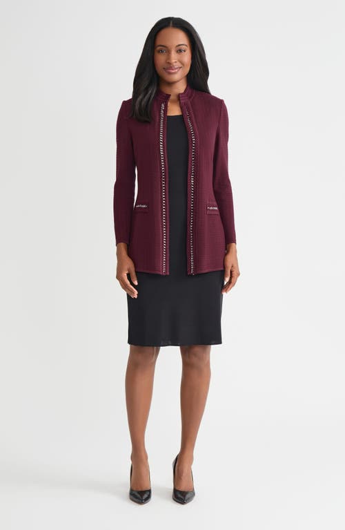 Misook Chain Link Trim Knit Jacket In Red