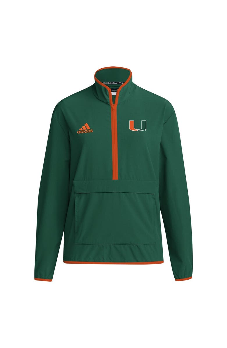 adidas Men's adidas Green Miami Hurricanes 2024 Coaches Sideline Half-Zip Jacket, Alternate, color, Green