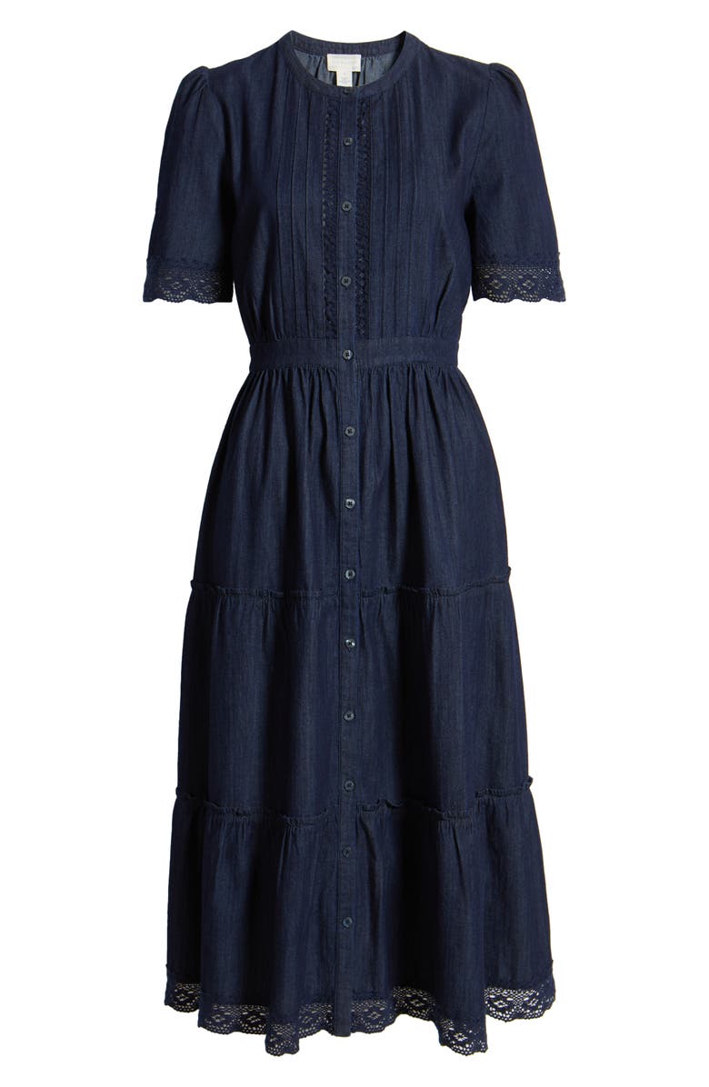Caslon<sup>®</sup> Lace Detail Denim Midi Dress, Alternate, color,