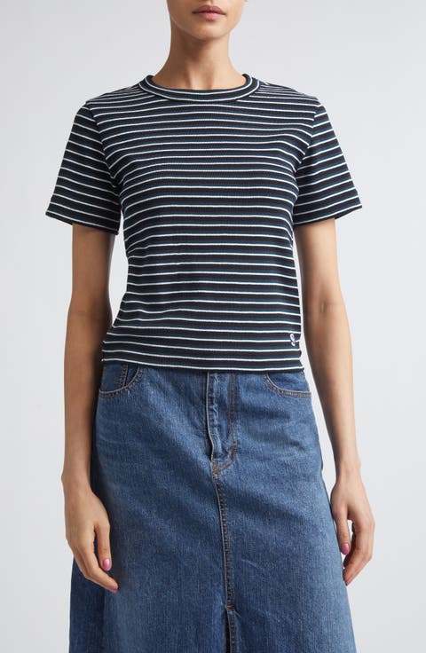 Stripe Rib Cotton T-Shirt