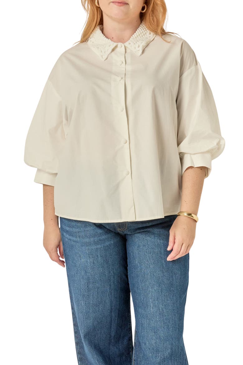 Lace Collar Balloon Sleeve Shirt, Main, color, WHITE