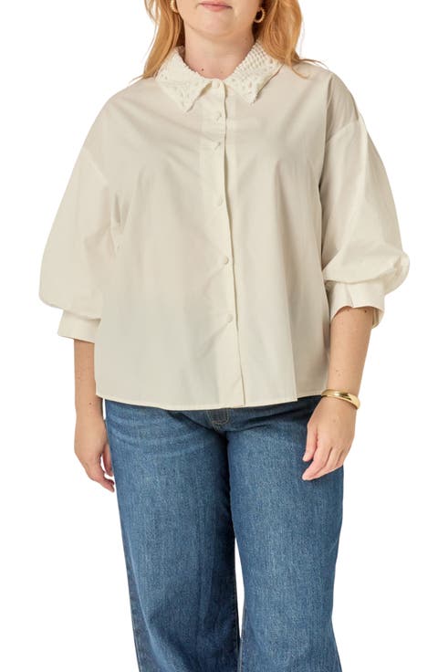 Lace Collar Balloon Sleeve Shirt