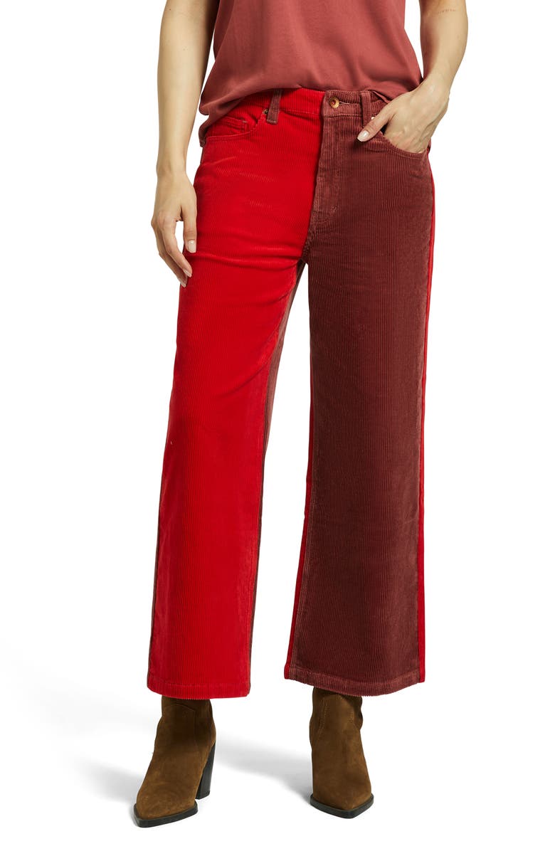 Brixton Margo High Waist Two-Tone Crop Cotton Corduroy Pants, Main, color, Cowhide/ Mars Red Cord