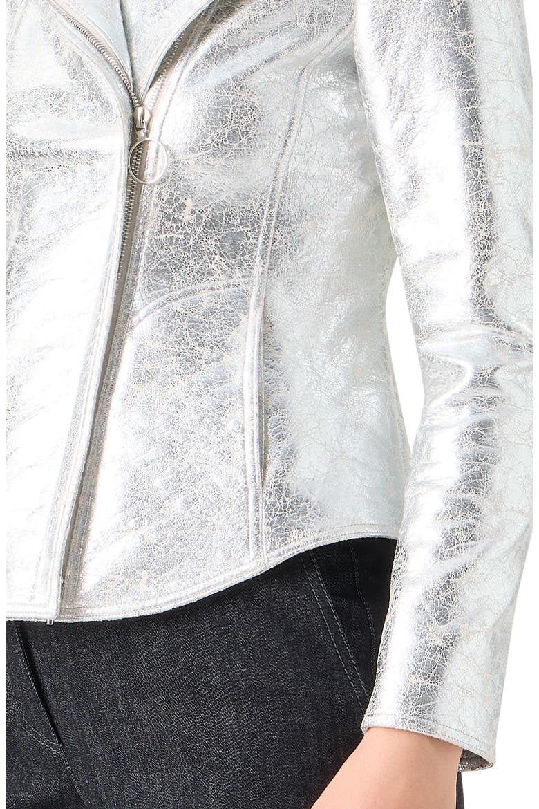 Metallic Faux Leather Moto Jacket, Alternate, color, ALUMINIUM