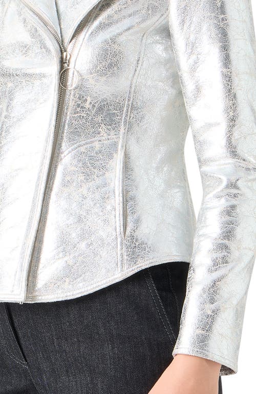 Akris Punto Metallic Leather Moto Jacket In Metallic