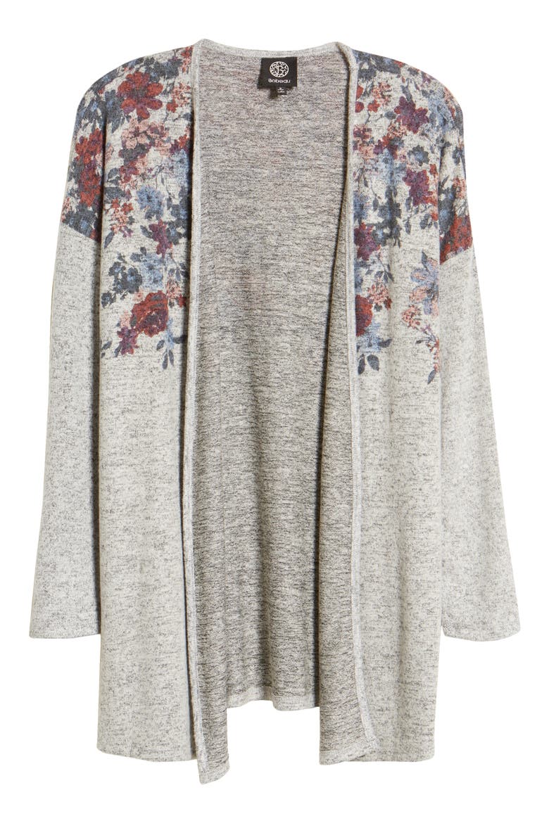 Open Front Cardigan, Alternate, color, GREY FADED FLORAL