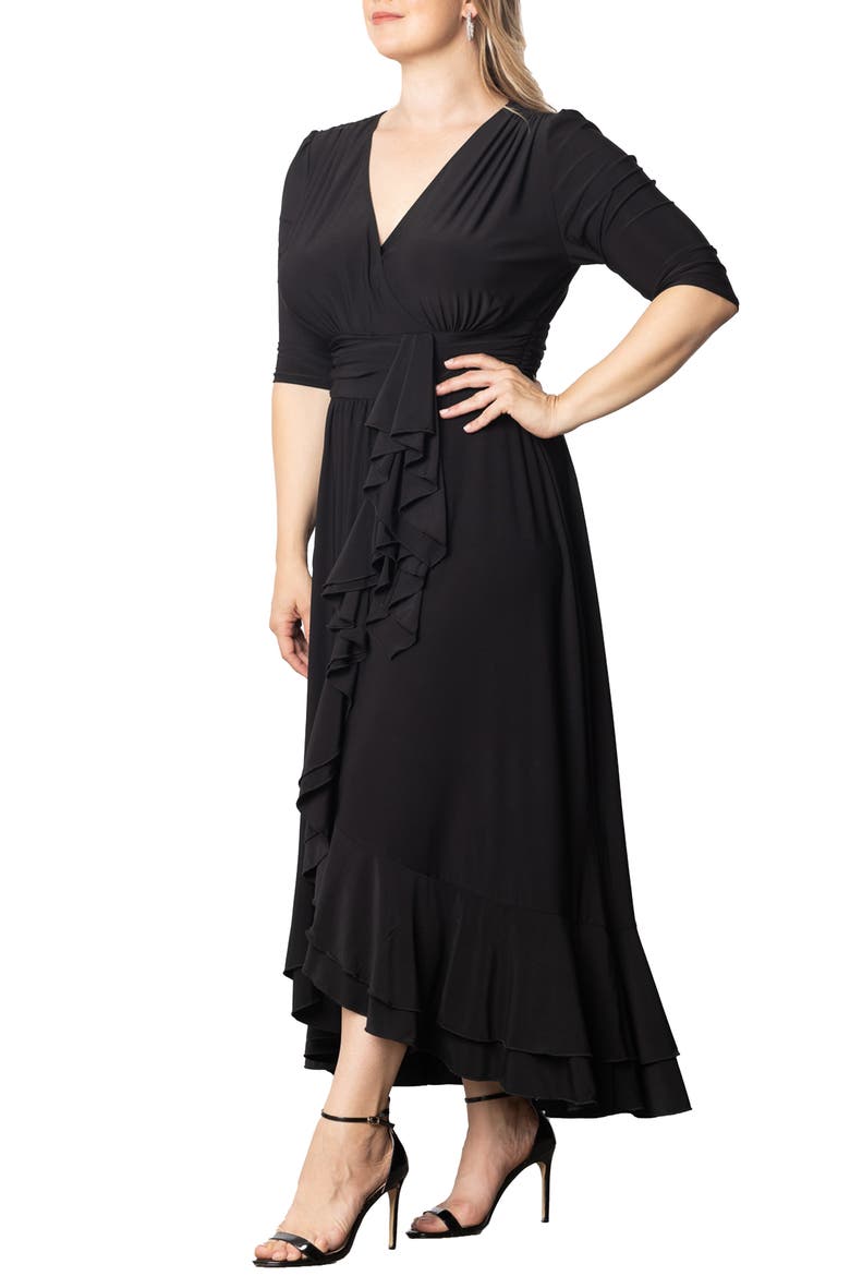 Veronica Ruffled High-Low Evening Gown, Alternate, color, ONYX