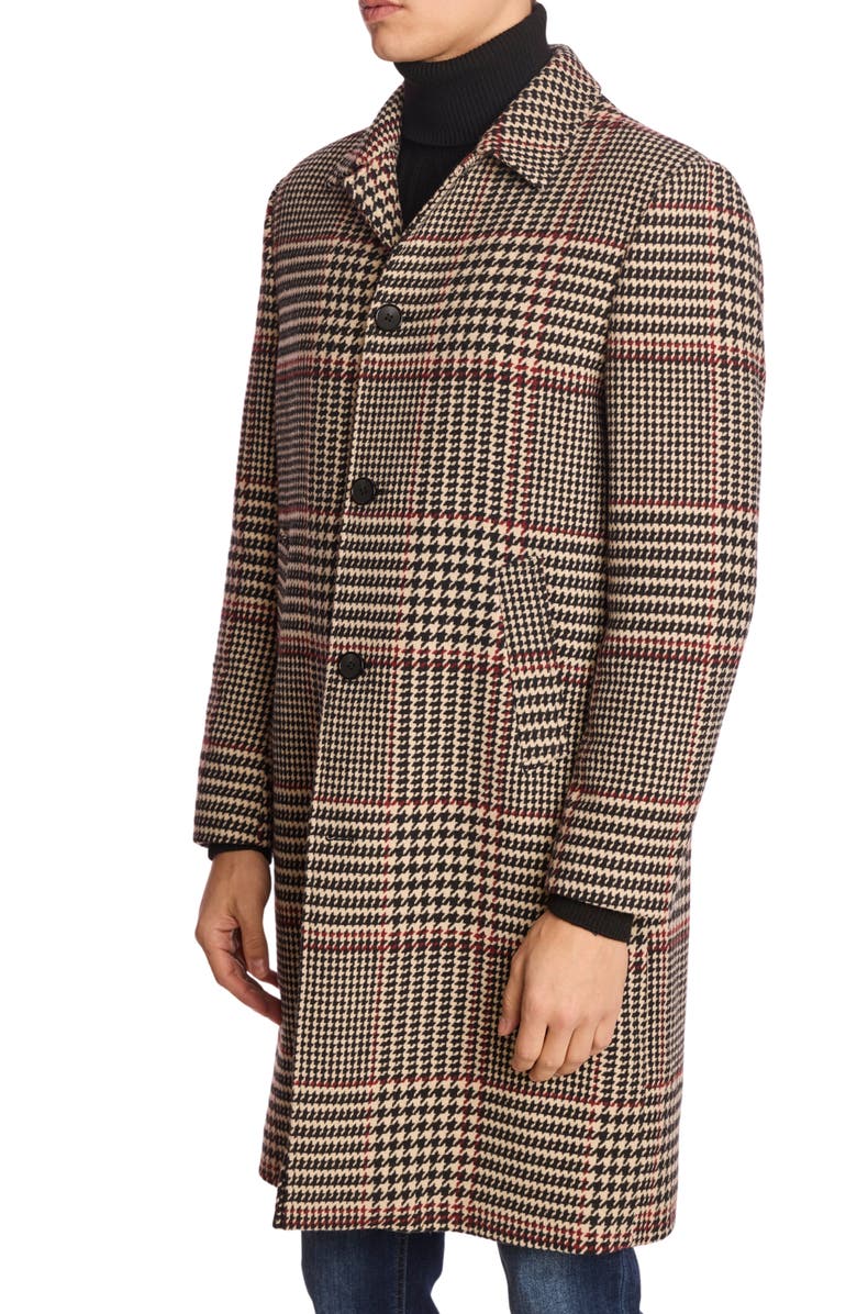 PAISLEY & GRAY Houndstooth Overcoat, Alternate, color, Black Tan Red Houndstooth