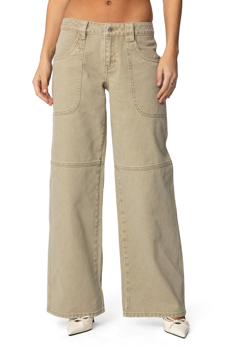 EDIKTED Morgan Low Rise Wide Leg Carpenter Jeans, Main, color, Light-Brown