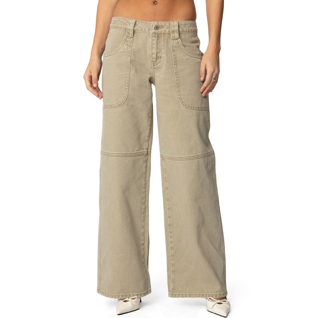 Edikted Morgan Low Rise Wide Leg Carpenter Jeans In Light-brown